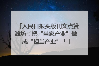 人民日报头版刊文点赞潍坊：把“当家产业”做成“担当产业”！